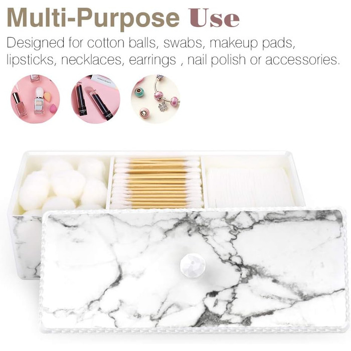 Організатор для ватних паличок та дисків Luxspire з 2 відсіками. Косметичний бокс для зберігання з кришкою. Білий колір.