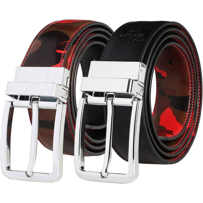Чоловічий шкіряний ремінь Falari з можливістю перевертання (2 кольори) - Червоний/Камуфляж, розмір L (71/97 см)