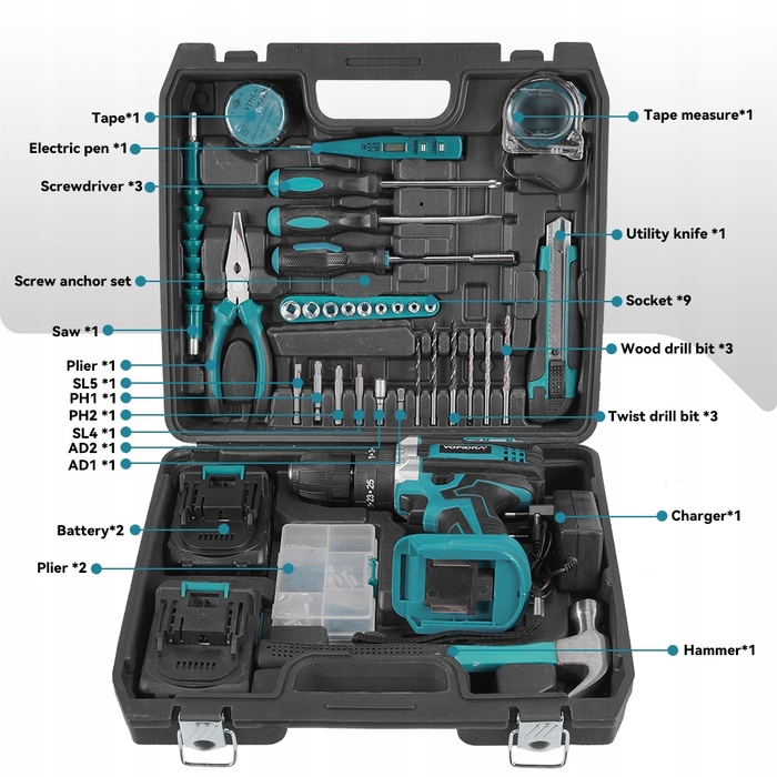 Акумуляторний шуруповерт ONEVAN 21V, sku007300_1