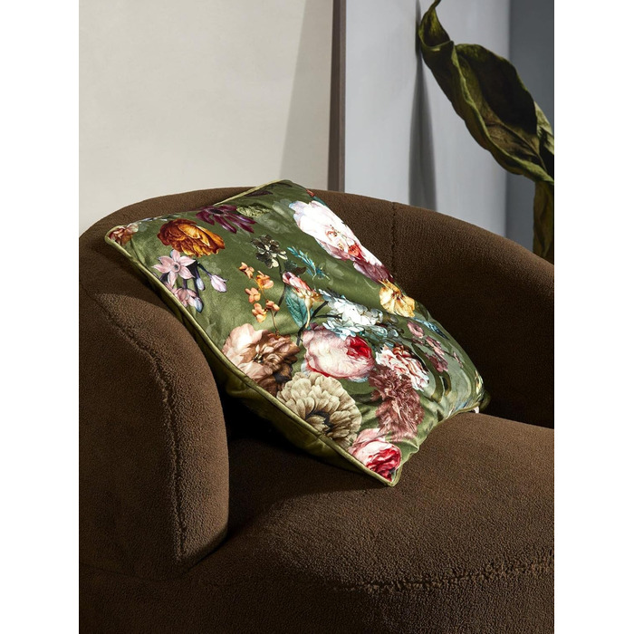 Декоративна подушка ESSENZA Fleur Moss 50x50 см, поліестер, оксамит, з квітковим принтом (піон, тюльпан)