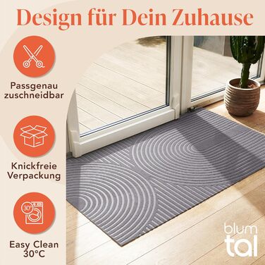 Килимок для дому Blumtal 40x60 см - антиковзаючий, для входу, з візерунком, сірий