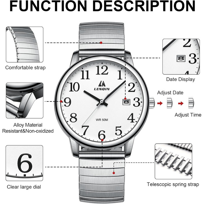 Чоловічий годинник: аналоговий кварцовий годинник з датою, водонепроникний, 38 мм, сріблястого кольору