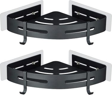GERUIKE Shower Shelf Shower Basket Bathroom Shelf Shower Shelf Corner Black No Drilling Wall Mount Adhesive Aluminum Matte 2 Piece Shower Gel Shampoo Holder Corner Shelf Corner Shelf for Shower Bathroom Kitchen