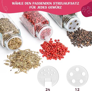 Square Spice Jars [24 x 120 ml] Spice Containers with 301 Labels, Stainless Steel Lids | Spice Jar Set | Spice Storage, Spice Glass, Spice Organizer, Shaker Insert
