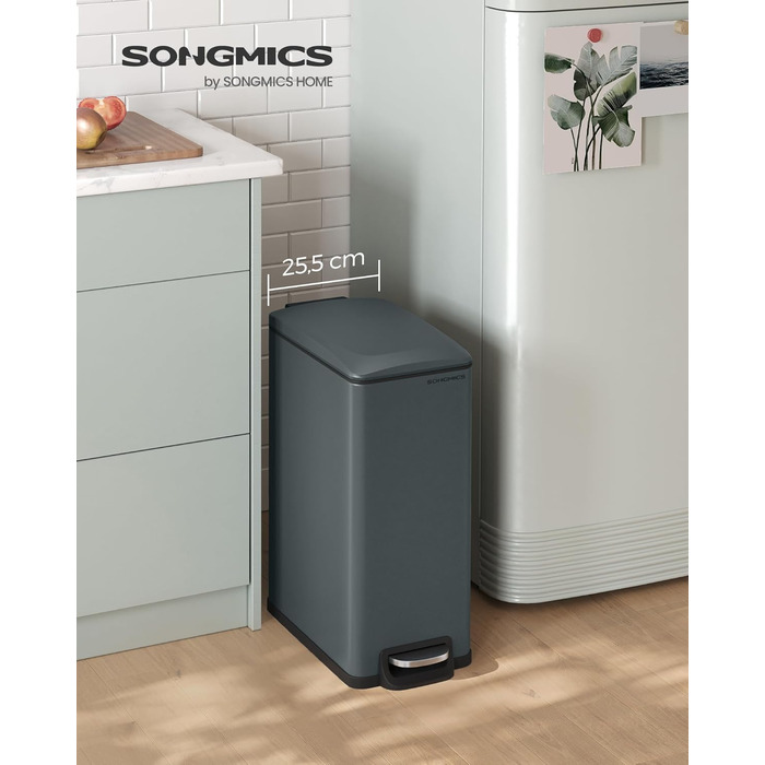 Відро для сміття SONGMICS 20 л з педаллю, м'яким закриттям, з внутрішнім відром, 15 мішків, металік сріблястий LTB543E01