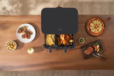 Фритюрниця Xiaomi Dual Zone 10л, 2 камери (3.5л + 6.5л), 230°C, синхронізація, 9 режимів, 2700W, без олії, сенсорне управління, чорна