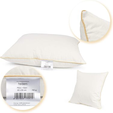 H&F Heimtextilien 4-Pack Feather Pillow 50x50 cm | 700g Feather Filling | Pillow with OekoTex Certification | Cover: 100% Cotton