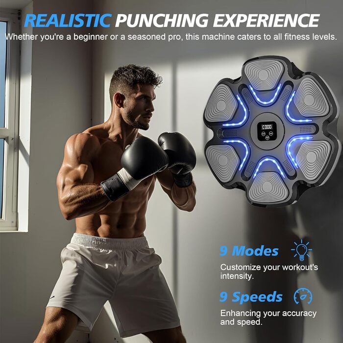 YeahBoom Музична Bluetooth Боксерська Машина, Електронна Боксерська Машина, Розумна Боксерська Машина, Обладнання для Боксерських Тренувань, Настінна Боксерська Машина (M)