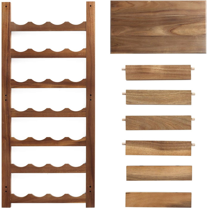 Jalz Jalz Acacia Wood Wine Rack for 28 Bottles, Sturdy and Lightweight Bottle Rack for Cellars, Restaurants, and Storage Rooms, Modular Expandable Bottle and Wine Storage