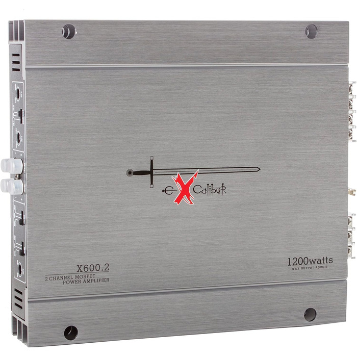 Excalibur X600.2 – автомобільний підсилювач 2-канальний, 2×600 Вт MOSFET, Hi-Fi, автопідсилювач з бас-бустом, 1200 Вт максимум, 2 Ом, змінна частотна фільтрація