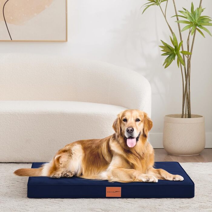 Orthopedic Dog Bed, Dog Sofa with Egg Crate Foam for Large Dogs, 112 x 81 cm, Removable and Washable, Non-Slip Bottom, (L 91 x W 69 x H 8 cm, Navy Blue)
