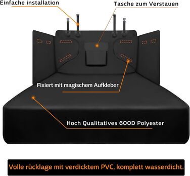 Захисна килимок для собак у багажник, універсальний, нековзний, водонепроникний, для заднього сидіння, зносостійкий, можна прати, для подорожей в авто, вантажівці, SUV (чорний)