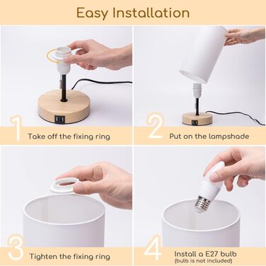 Настільна лампа Aigostar з 2 USB-портами, вимикач, металевий цоколь, сірий колір. Сучасна лампа для спальні, вітальні, дитячої кімнати та робочого столу.