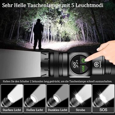 Ліхтар LED акумуляторний 100000 люменів з магнітом, потужний, з акумулятором 5000mAh, LCD-індикатор заряду, 9 режимів, Zoom, для кемпінгу, туризму, активного відпочинку, надзвичайних ситуацій