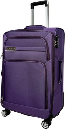Чемодан-валіза на колесах з тканини, розширюваний, з подвійними колесами (M/L/XL/XXL або набір 4 шт.), м'яке багаж (фіолетовий, ручна поклажа (55 см))