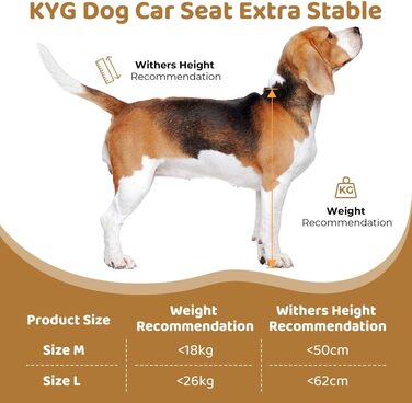 KYG Extra Stable Waterproof Non-Slip Dog Car Seat - Scratch Resistant with 4 Straps for Rear Seat - Reinforced Car Seat for Pets (M - 58x55x36cm)