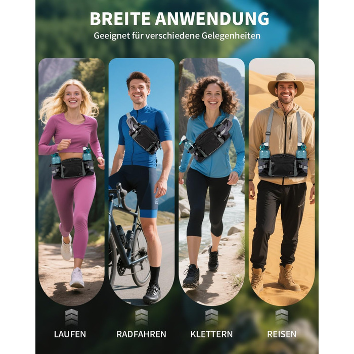 Тактична поясна сумка 6L для туризму, прогулянок з собакою, бігу, велоспорту, риболовлі та подорожей, чорна