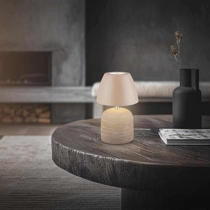 LED настільна лампа BRILONER бездротова IP44 з сенсором, диммуванням, керамічним цоколем, для дому та саду, 13,5x22 см, Бежева