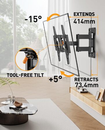 Кріплення для телевізора Perlegear поворотне, настінне, для телевізорів 42-84 дюймів, максимальне навантаження 60 кг, VESA 200x100 - 600x400 мм