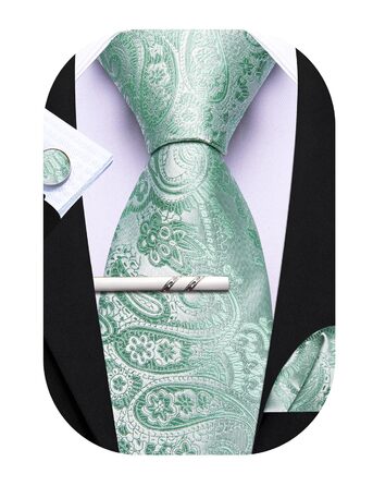 Сет краваток для весілля Barry.Wang: однотонний павловійський шовковий крават з нагрудником (світло-зелений)