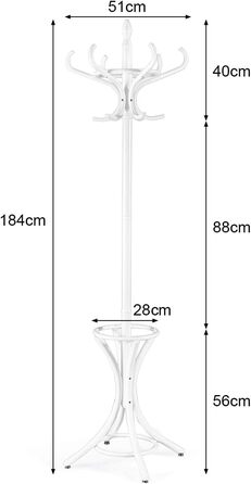 GIANTEX Coat Rack with Umbrella Stand, Clothes Rack Wood with 12 Clothes Hooks, Wooden Coat Tree Freestanding, Standing Coat Rack for Entryway Living Room (white)