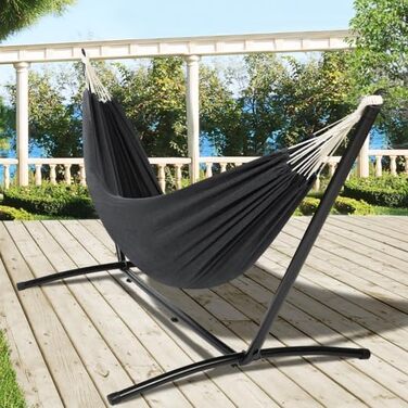 Hammock with metal stand and gray fabric, garden hammock holder