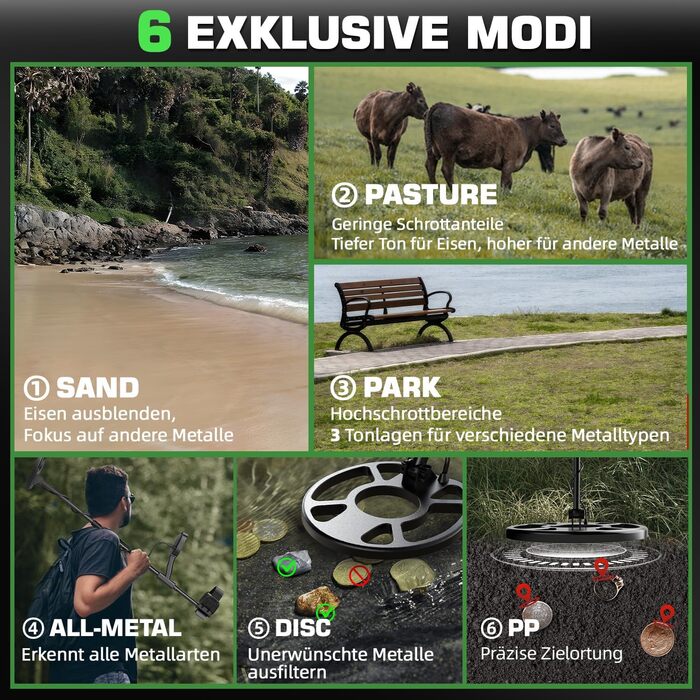 Металошукач DR.ÖTEK Profi Set для дорослих та початківців: 6 режимів, водонепроникна пошукова котушка IP68, 3 режими місцевості з Pinpoint, комплект з аксесуарами (AIR-Green)