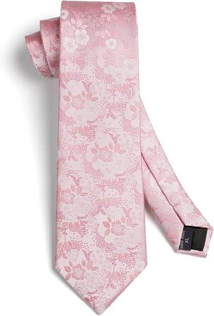 Краватка чоловіча HISDERN 160 см з кишеньковим хустинкою. Шовкова краватка для весілля та ділових зустрічей. Елегантний дизайн (E Рожеві квіти)