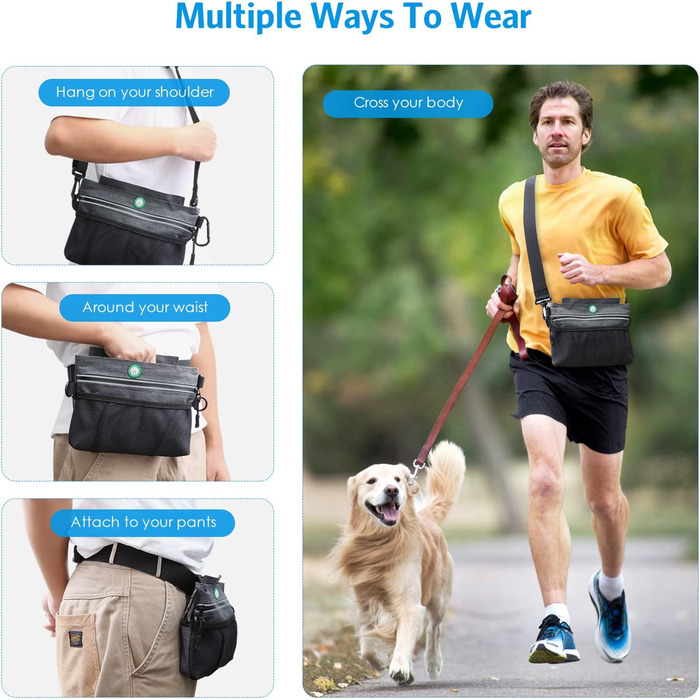 Сумка для ласощів для собак Brifit з магнітною застібкою, для тренувань, з регульованим шнурком, знімною внутрішньою кишенькою та дозатором для пакетів, 4 x 22 x 27 см