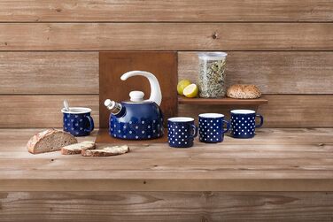 Riess, 0543-073, Whistling Kettle Plus, COUNTRY - DIRNDL, Diameter 18 cm, Height 21.7 cm, Capacity 2 liters, Enamel, Triple-enameled, blue/white, Induction 2 liters Floral Blue