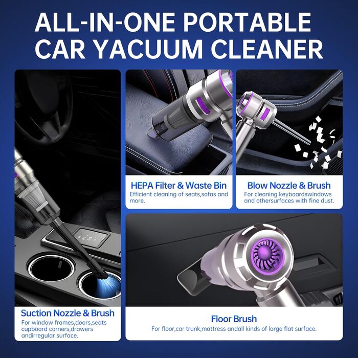 Бездротовий міні-пилосос Semflagree 23000Pa: для дому, авто, офісу. Зручний, портативний, USB-зарядка. Підходить для видалення шерсті тварин.