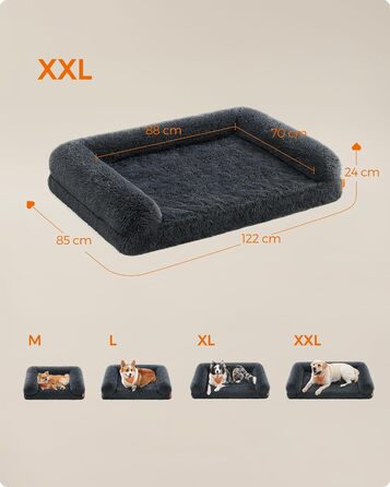 Ліжко для собак Feandrea FluffyHug XL XXL, ортопедичний лежак із нопінговим поролоном, знімний та праний чохол, для середніх і великих собак, темно-сірий, 122x85x24 см