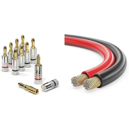 Бананові конектори Sonero® для акустичних кабелів (до 6 мм²), 4 шт. з кольоровим кодуванням (12x червоний, 12x чорний), 24K позолота (8 шт., High-End, комплект з 10 метрів кабелю 2x1.50 мм²) Бананові конектори Sonero® для акустичних кабелів (до 6 мм²), 4 шт. з кольоровим кодуванням (12x червоний, 12x чорний), 24K позолота (8 шт., High-End, комплект з 10 метрів кабелю 2x1.50 мм²)