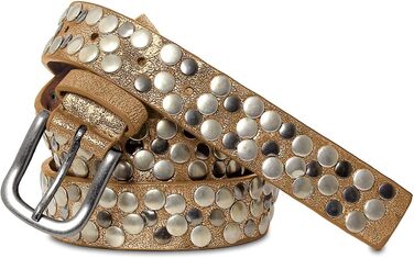 Жіночий вінтажний ремінь Caspar GU224 з пряжками, світло-рожевий металік