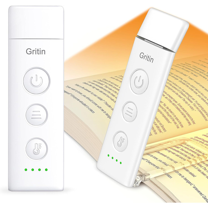 LED лампа для читання Gritin з USB-C, кріплення-прищіпка, регулювання яскравості, 3 кольори, для книголюбів
