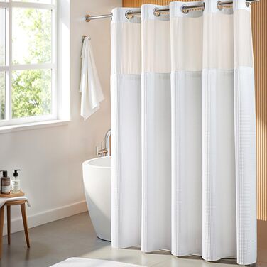 Набір штор для душу River Dream, бавовняна суміш, вафельна тканина, 180x188 см, білий з квітковим малюнком