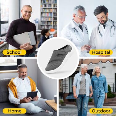 Домашні тапочки FitVille для чоловіків, широкі з кріпленням на липучці, реабілітаційне взуття (48 EU, сірий)