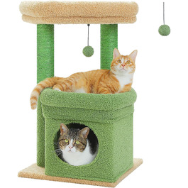 PAWZ Road Cat Tree, Multi-Tier Cat Tower with Sisal-Covered Scratching Post, Cozy Cat Condo, and Large Cat Perch for House Cats (Green)