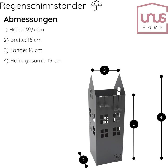 Стійка для парасоль з піддоном для води UNUS, 4 гачки, 16x16x49 см (Сірий, для дому)