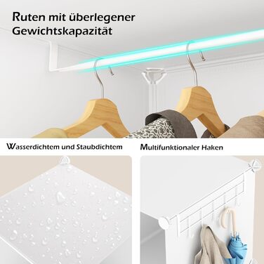 HOMIDEC Wardrobe, Portable Shelving System, 20-Cube Closet Organizer made of Plastic with 2 Clothes Rods, Bedroom Wardrobe Closet White for Bedroom, 180 x 142 x 45cm