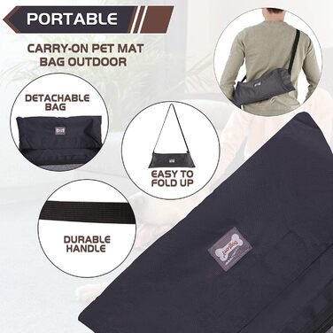 Водонепроникна килимок для собак, 100 x 70 см, з сумкою, для подорожей, чорний, пухнастий