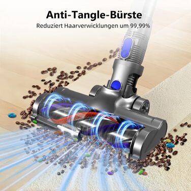 Бездротовий пилосос Authmic 40000Pa з акумулятором, час роботи до 50 хв, об'єм контейнера 1.6л, HEPA фільтр x4, для килимів, твердих підлог та шерсті тварин (блакитний)