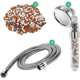 Original StoneStream Showerhead, Eco Power High-Pressure Water Softener, Filtered Handheld Shower with Spa-Like Ion Beads for Dry Skin and Hair – 3 Spray Settings (3-in-1 Set (all shower types))