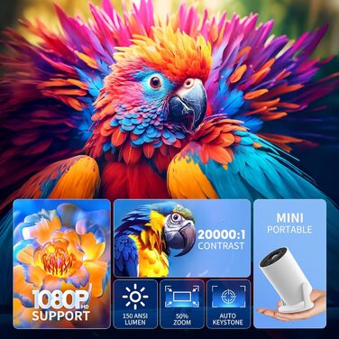 YOTON Y4 Mini Beamer: Smart проєктор з Android TV, 1080P, WiFi, Bluetooth, авто-корекція, для домашнього кінотеатру, сумісний з Phone/PC/Mac/Switch (Білий)