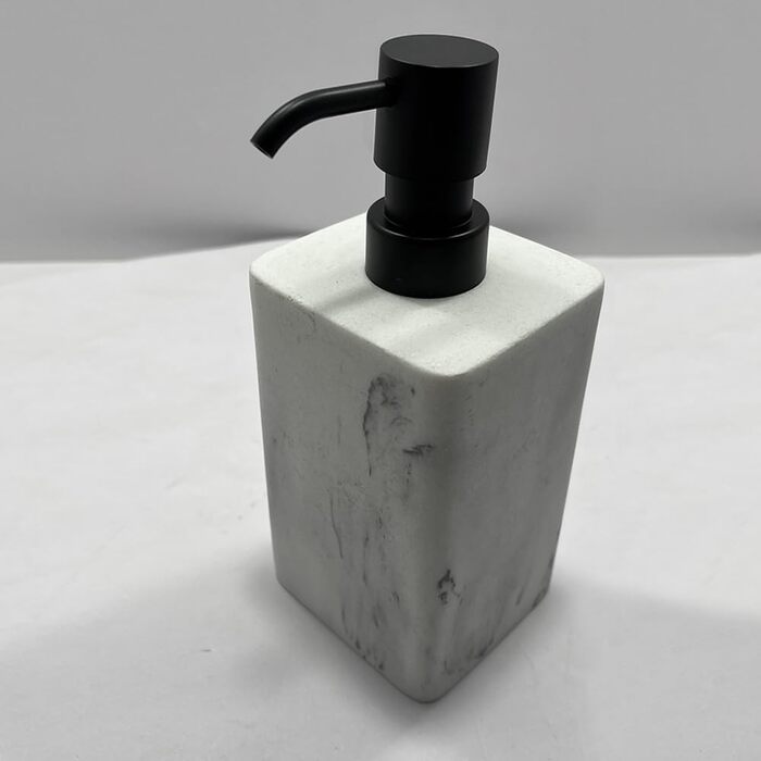 Дозатор для мила Suanti, 425 мл, з помпою з брашованого нікелю, наповнюваний, квадратний, декоративний, для мила для рук, миття посуду та лосьйонів, стиль мармур (чорна помпа - 2 шт.)