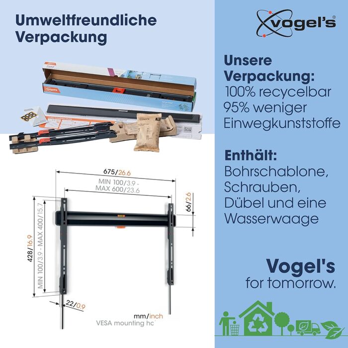 Кріплення для телевізора Vogel's Comfort TVM 3405 для екранів 32-77 дюймів, до 50 кг, VESA 400x400, настінна кріплення, відстань до стіни 2.2 см