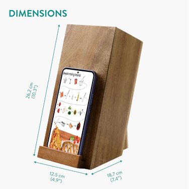 Navaris Knife Block with Smartphone and Tablet Holder - Knife Block without Knives - Multifunctional Kitchen Knife Block Made of Durable Acacia Wood - Washable Bristles