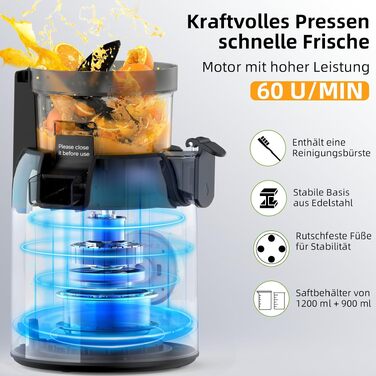 Шнекова соковижималка FIMEI Slow Juicer з широким завантажувальним отвором 135 мм
