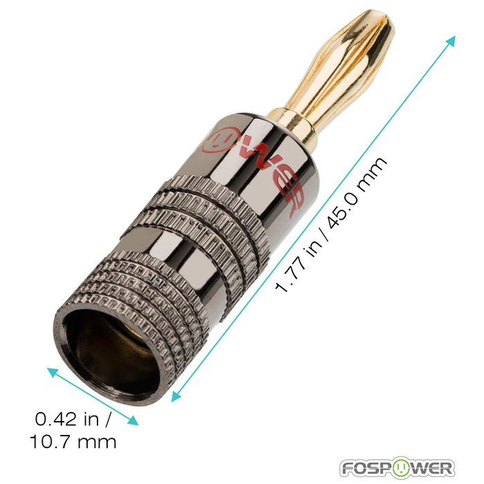 Позолочені бананові роз'єми FosPower для акустичних кабелів та сабвуфера, 24K золото, High-End, 24 шт (12 пар: 12 червоних та 12 білих)
