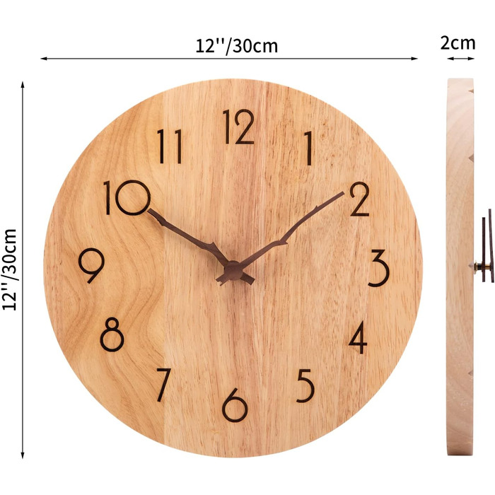 ACCSHINE Wall Clock Wood Oak Silent No Ticking Noise 30cm Quartz Large Easy to Read for Living Room Kitchen Bedroom Office School (Wood Color - Branch Hands)